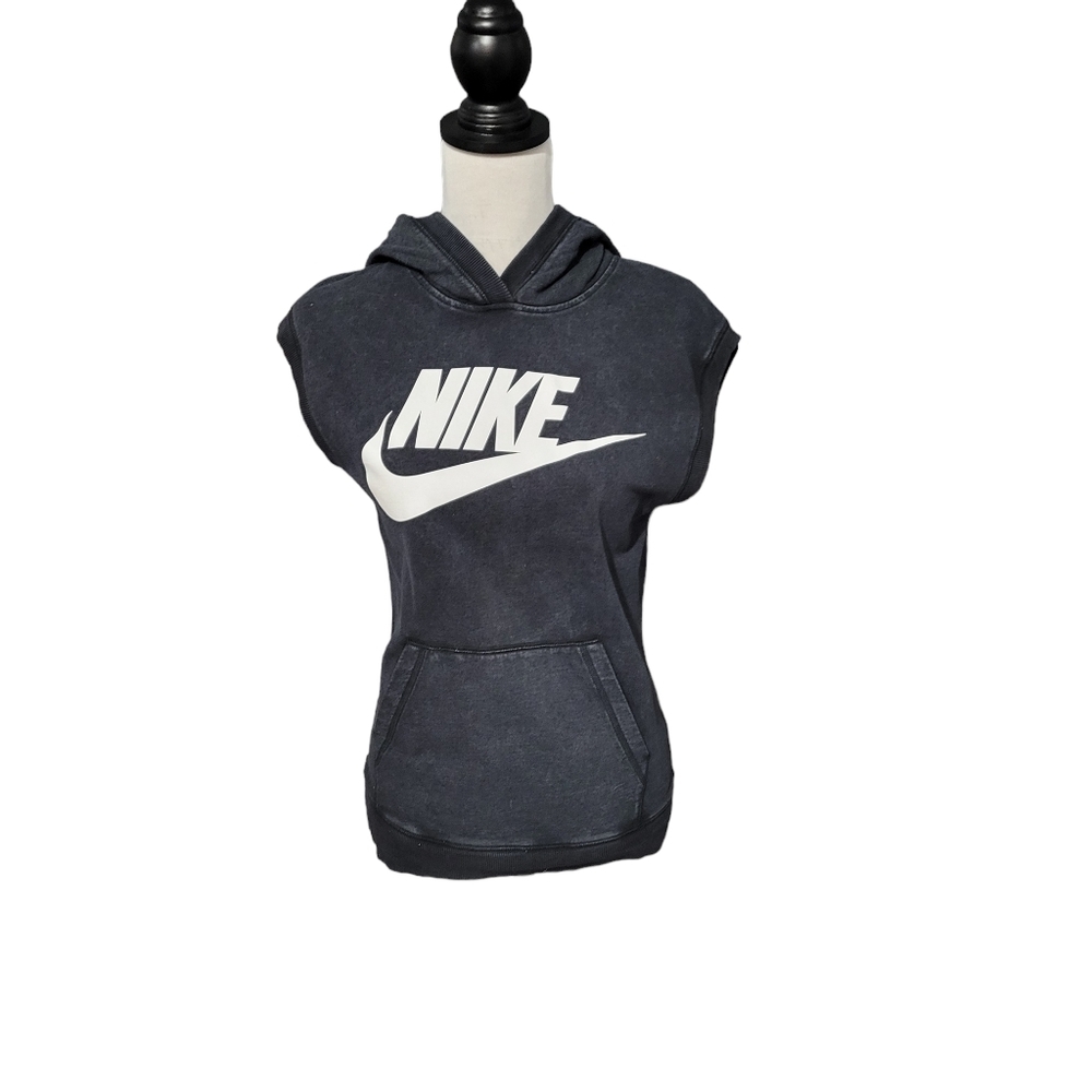 Nike Sleeveless Hoodie Sweatshirt Gray Big Logo Kangaroo Pocket Women's XS